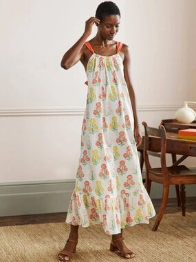 Boden Nadine Tie Back Midi Dress Cotton Floral Lightweight Breathable Size 4P